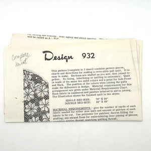 Vintage Reversible Puff Quilt Pattern #932 HTF RARE